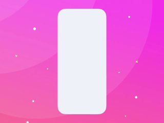 Минималистичный макет мобильного экрана на розово-фиолетовом фоне: пустой белый контур устройства как шаблон для демонстрации экранных решений и микроанимаций.