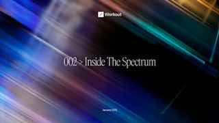 Презентационный слайд проекта Inside The Spectrum от Media.Work: абстрактные диагональные цветовые полосы, глубокие градиенты и световые блики на тёмном фоне.