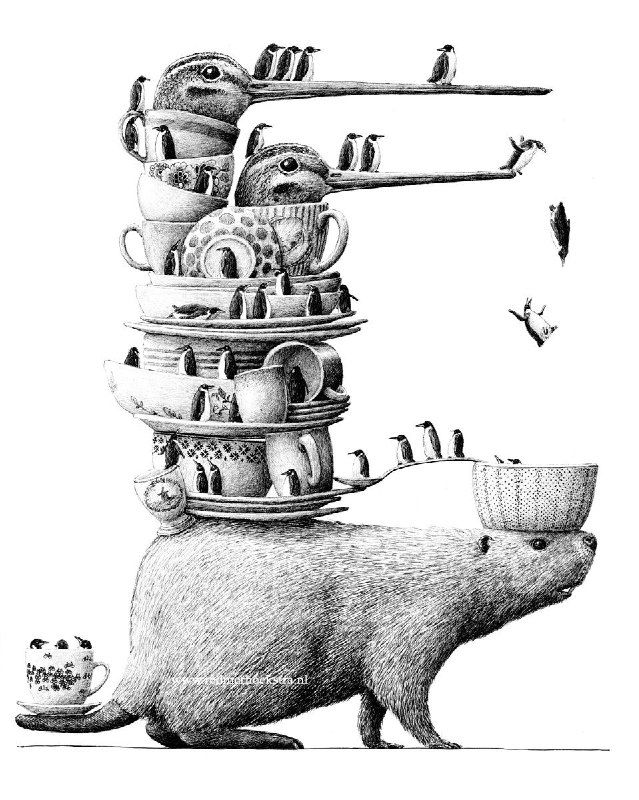 Сюрреалистичные чёрно-белые рисунки Редмера Хёкстра