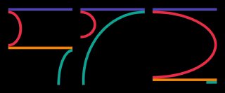 Комбинация цветных линий и дуг на чёрном фоне, формирующая узнаваемые формы и отсылки к цифре 57 в фирменном стиле фестиваля.