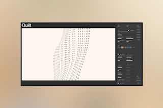 Макет интерфейса с рабочей областью и генеративным паттерном из текста — демонстрация графических элементов и редактора айдентики в проекте Quilt.