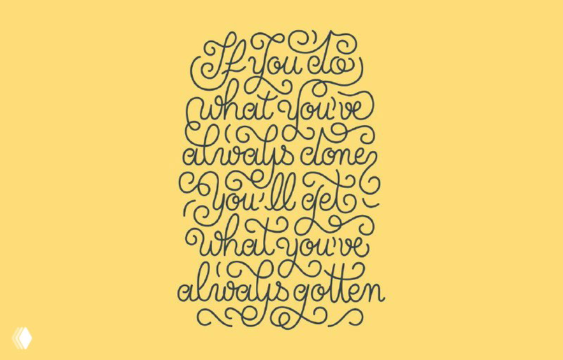 Тонкий сложный рукописный леттеринг на жёлтом фоне: плотная декоративная вязь английской фразы, симметричная композиция из линий и завитков.