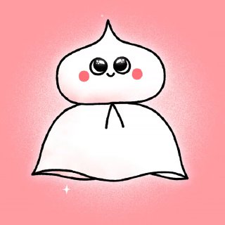 Иллюстрация Эндрю Белла: белый призрачный персонаж с румяными щёчками и блестящими глазами на розовом фоне, милый стиль.