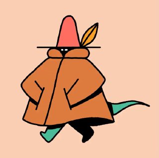 Иллюстрация Эндрю Белла: таинственный персонаж в коричневом пальто и широкополой шляпе с пером, подчёркнутый динамичный силуэт.