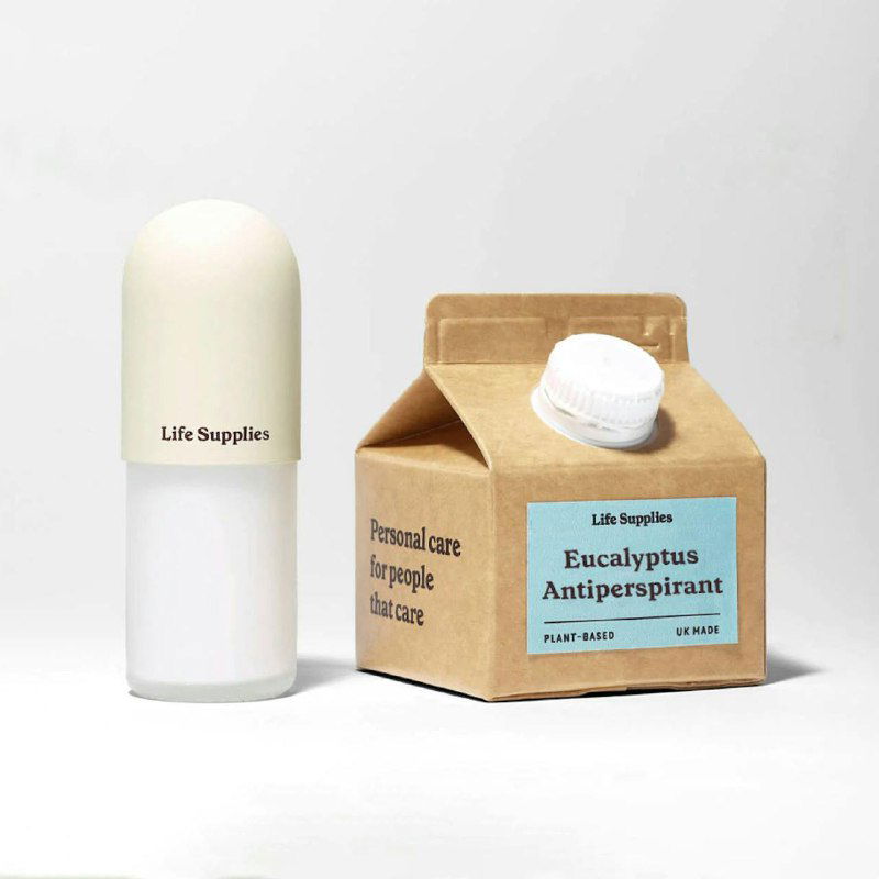 Фото набора Life Supplies: компактный флакон и картонная упаковка с этикеткой, сдержанная типографика и пастельные оттенки в оформлении.