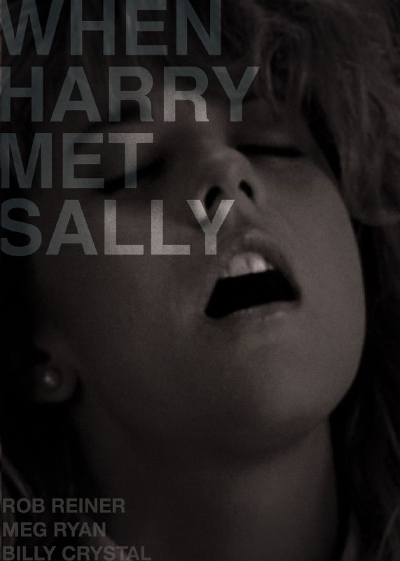 Тёмный монохромный постер «When Harry Met Sally» с крупной наложенной типографикой на лице; лаконичная графика из серии работ Маджарича.