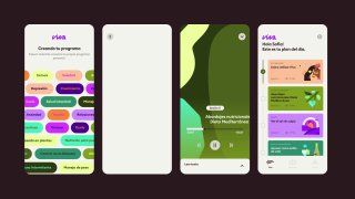 Коллаж экранов приложения Viva: обзор навигации, варианты экранов и демонстрация визуальной системы, цветовых оттенков и последовательности UI для женского здоровья и благополучия.