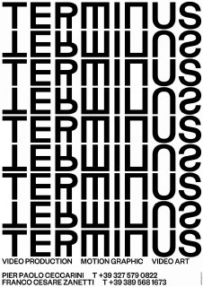 Монохромный постер с повторяющейся типографией TERMINUS в строгой чёрно‑белой сетке; пример минималистичной типографической композиции.