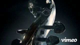 Контур корпуса инструмента и крупные детали, расчленённые на осколки; мрачная атмосфера, световые блики подчёркивают материал и текстуру.