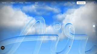 Скриншот лендинга Air: небесный фон с объёмными облаками, полупрозрачный логотип и плавные анимации, создающие ощущение воздушного пространства.