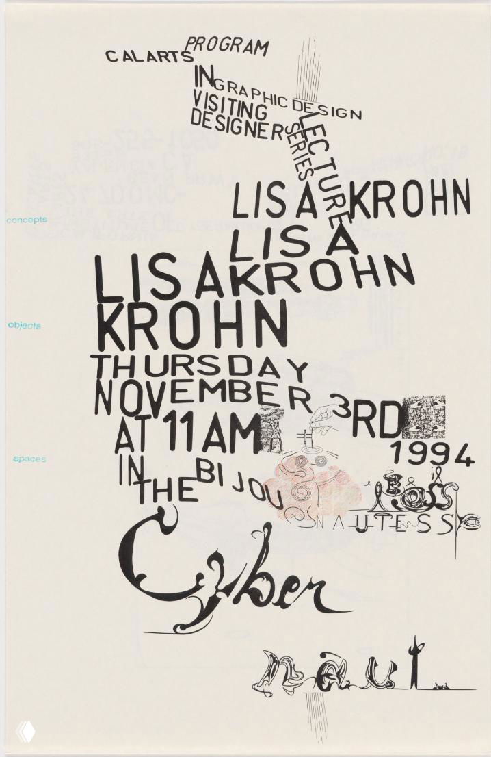 Вертикальный типографический коллаж: контраст размеров букв, ручные начертания и фрагментарные изображения — типичный прием Эдварда Феллы в музейных афишах.