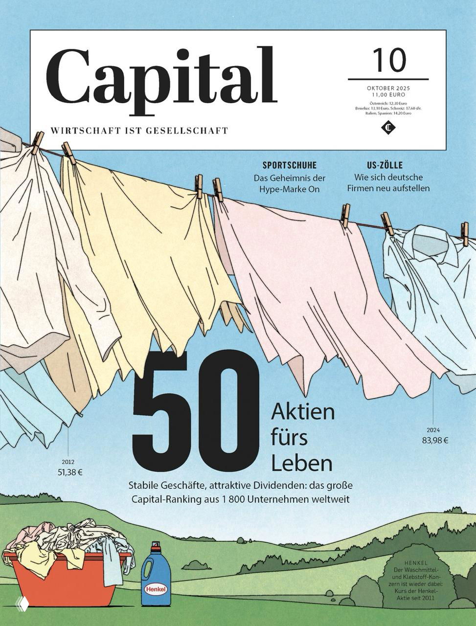 Обложка с развешенным бельём и большим заголовком 50 — минималистичная композиция, мягкие пастельные цвета и аккуратно прорисованные детали, характерные для стиля Берниса.