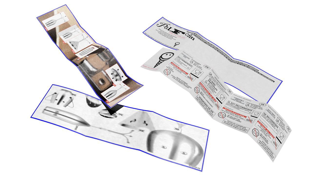 Инструкции и свёрнутые листовки Palform, снятые в перспективе — графические промо и техкарты продукта на белом фоне.