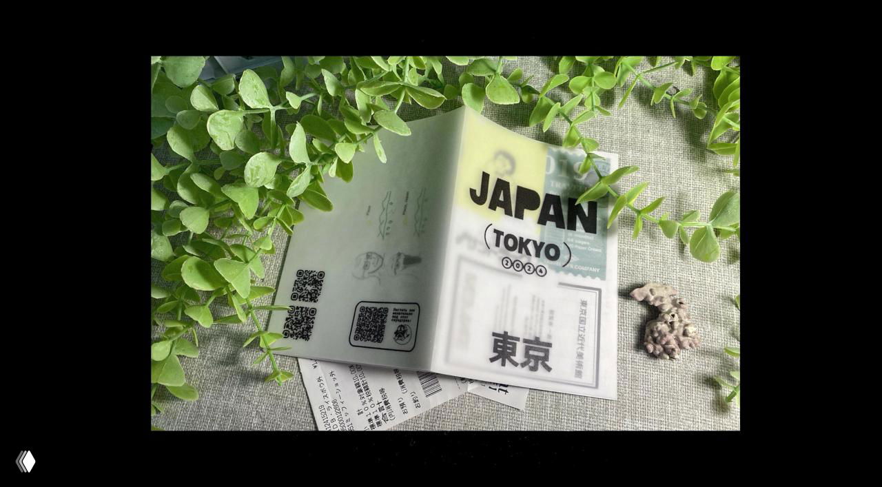 Стиллизованная фотография зина на текстильном фоне с зелёными листьями и мелкими природными объектами, показывающая размер и фактуру альбома.