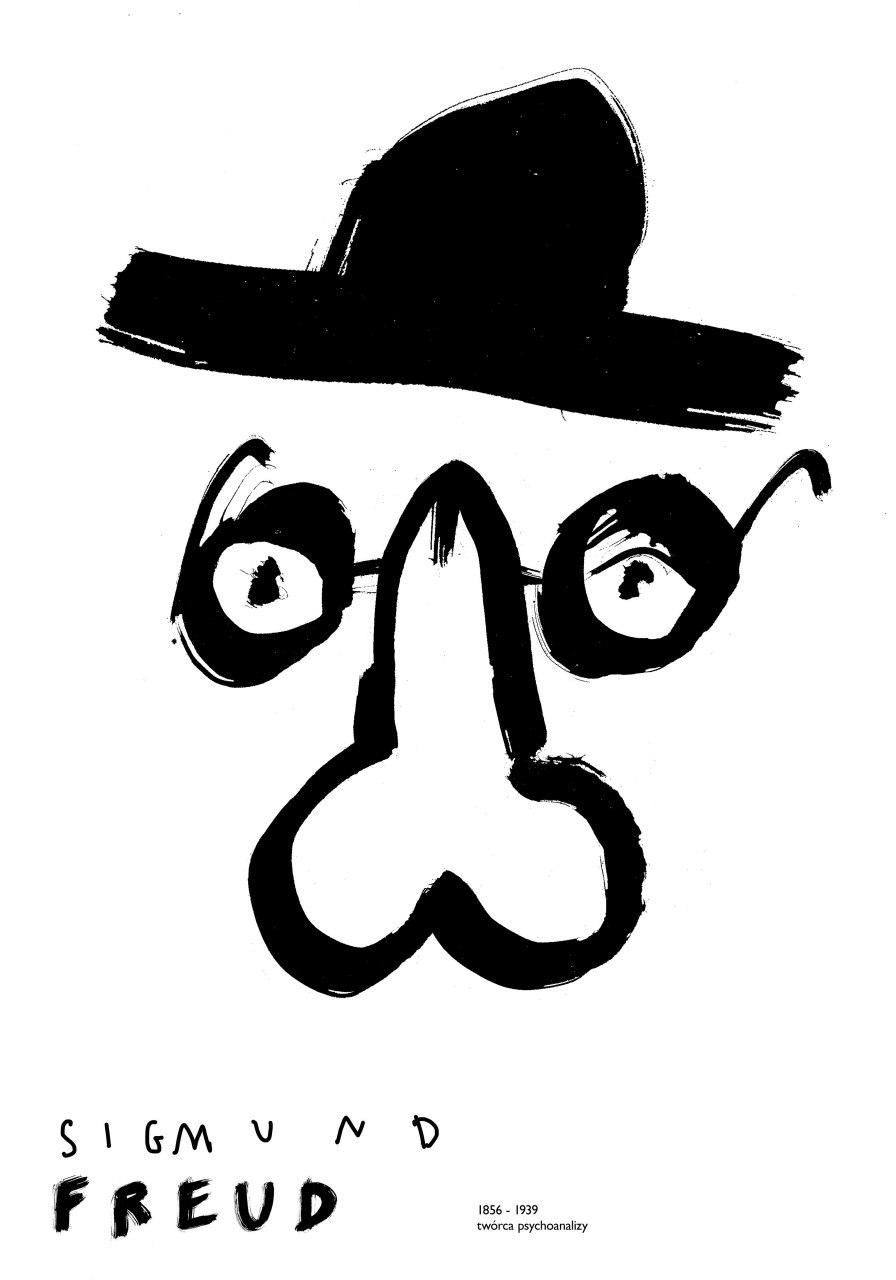 Чёрно-белая графика: абстрактный портрет в грубых кистевых линиях, минималистичный рисунок с шляпой и очками.