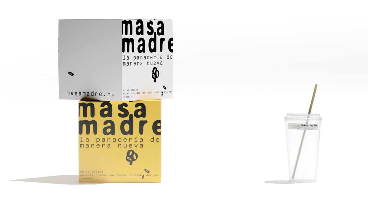 Упаковка и фирменные коробки Masa Madre: минималистичная типографика и неброская графика, акцент на материале и тактильности упаковки.