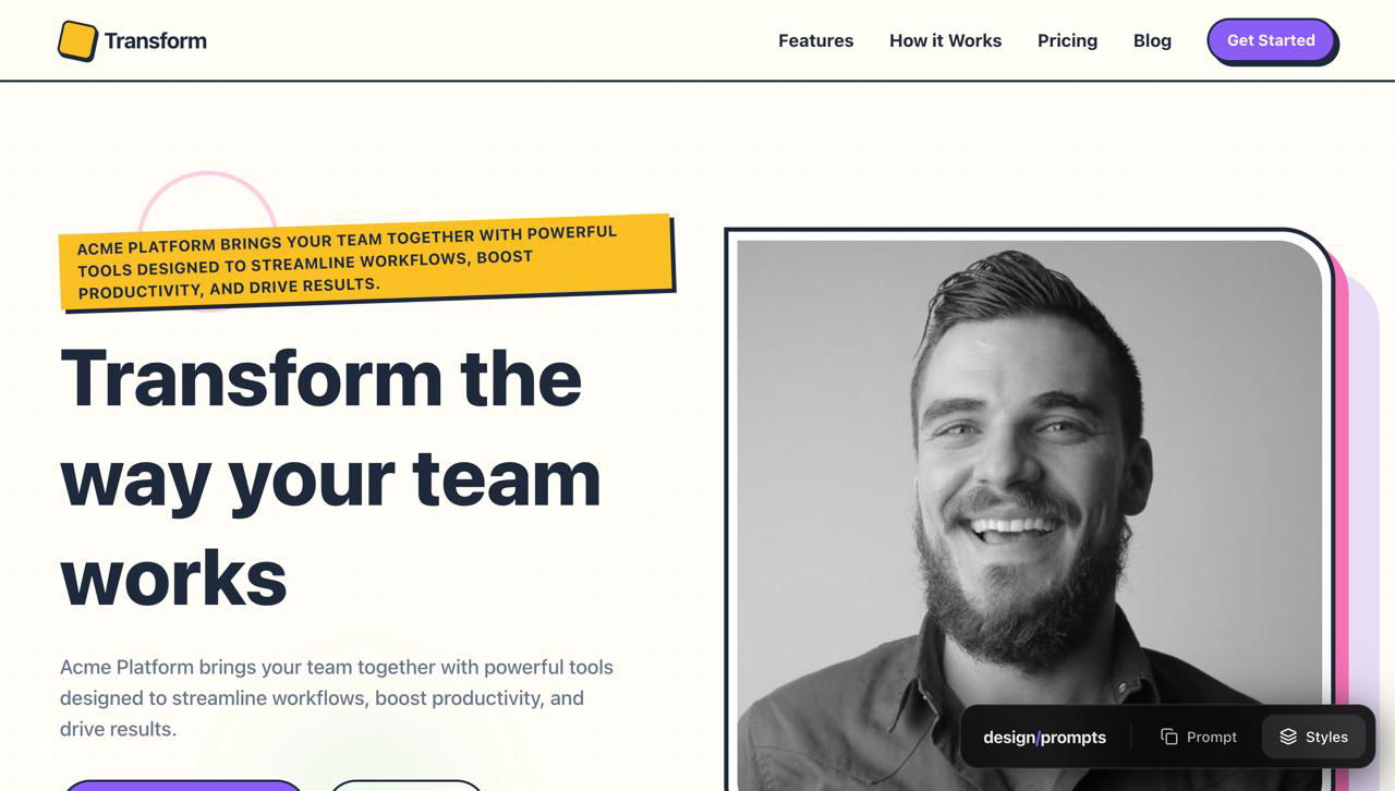 Лендинг с портретной фотографией и текстовой колонкой — карточная композиция с фокусом на авторе или кейсе продукта.