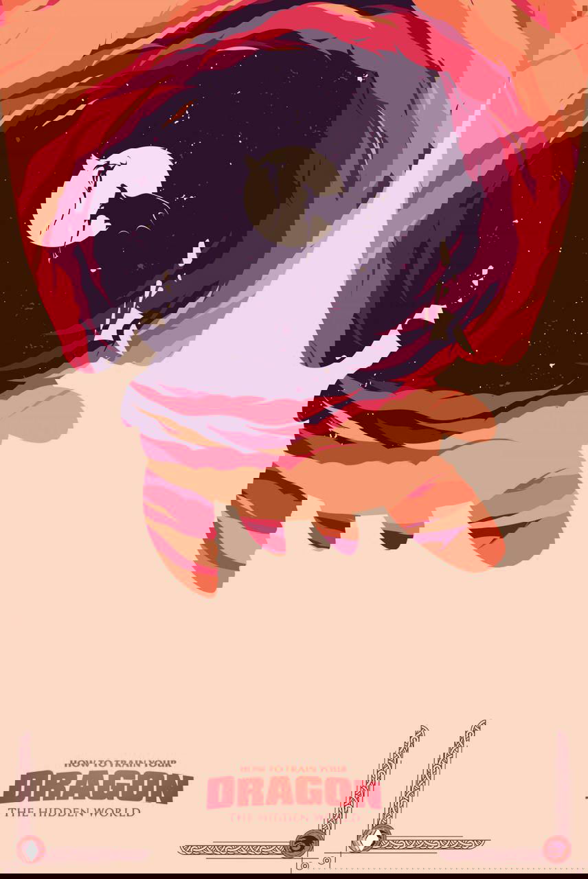 Нежный пастельный постер с вырезным силуэтом дракона и лунной сценой внутри формы, сочетание мягких розовых и тёмных центров внимания.