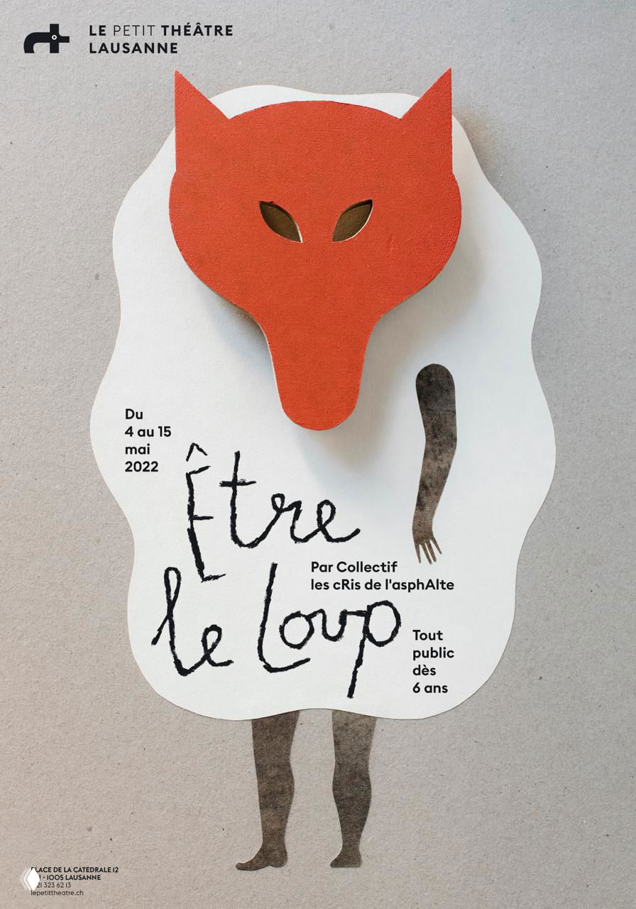 Графическая афиша Isidro Ferrer: красная маска лисы на светлом фоне, ручной шрифт и минималистичная аранжировка элементов для театрального показа.