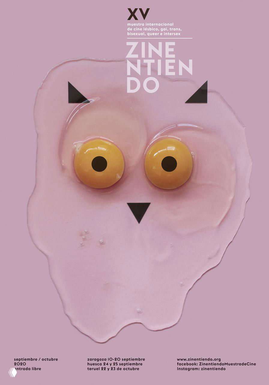 Плакат с розовым фоном и стилизованной «розовой каплей» с глазками; мягкая иллюстрация для фестиваля кино, лаконичная верстка текста.