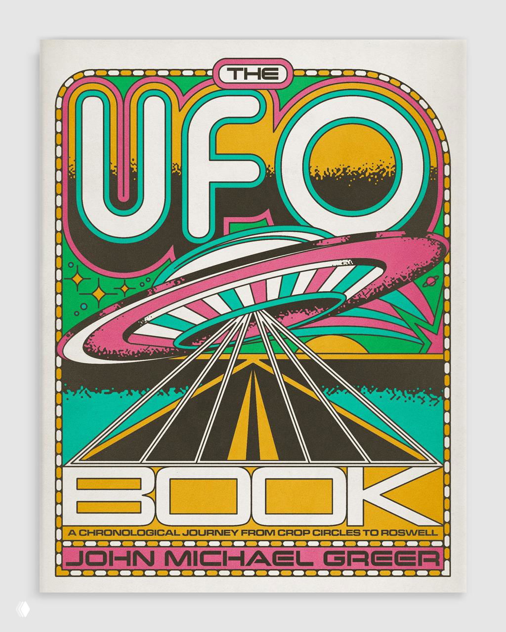 Ретро-плакат с иллюстрацией женщины, дельфином и круговой композицией, яркая контрастная палитра и декоративные буквы в стиле 70-х