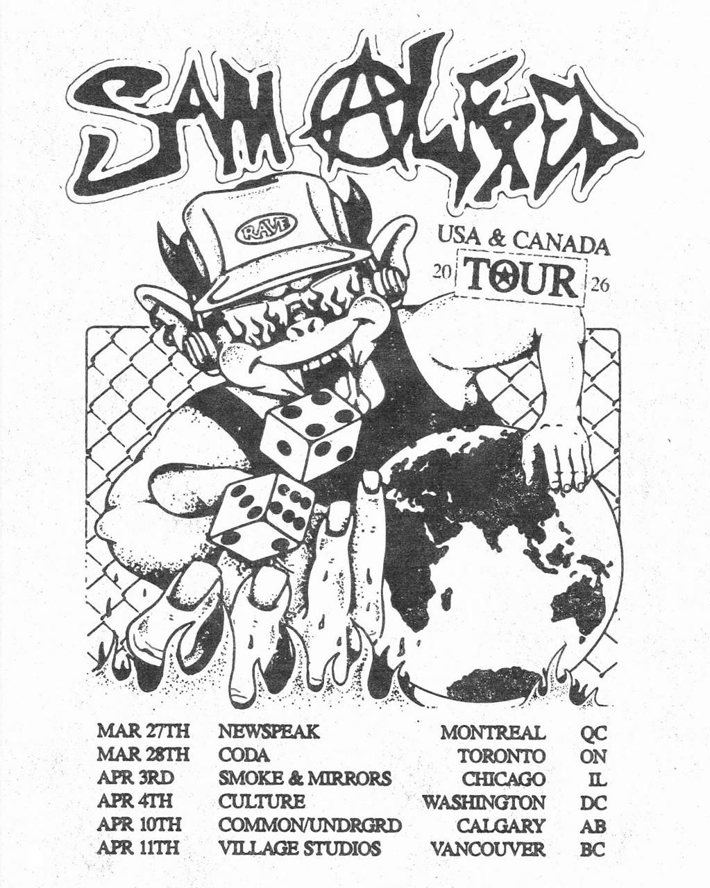 Ещё один чёрно‑белый флаер в стиле DIY: персонаж с игривым оформлением, броская типографика и бумажная зернистость печати.