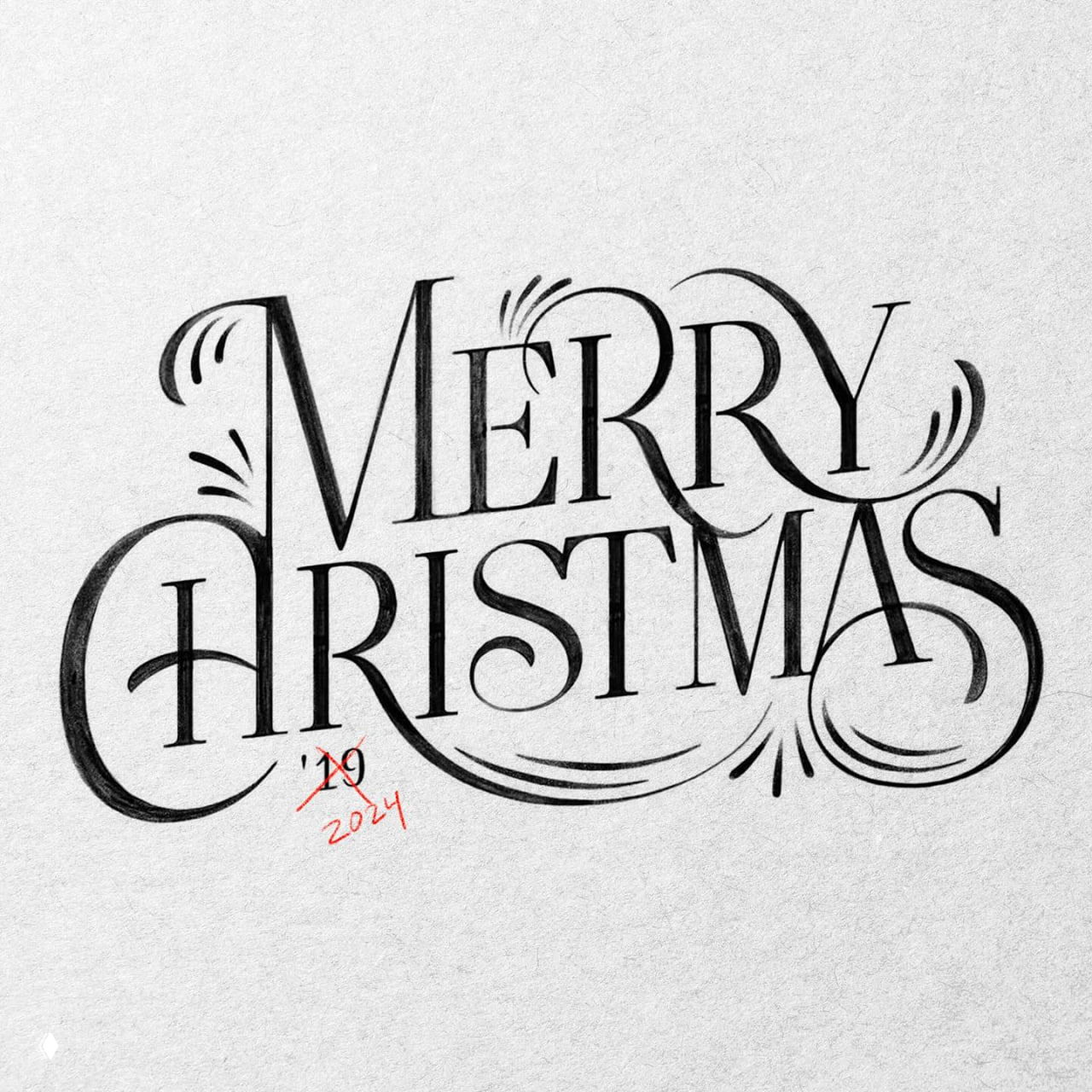 Изящный праздничный леттеринг «Merry Christmas» от руки: плавные штрихи, декоративные завитки и карандашная текстура на бумаге.