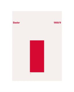 Один плакат Армина Хофманна на светлом фоне: центральный вертикальный красный прямоугольник на бежевом поле с подписью Basler вверху.