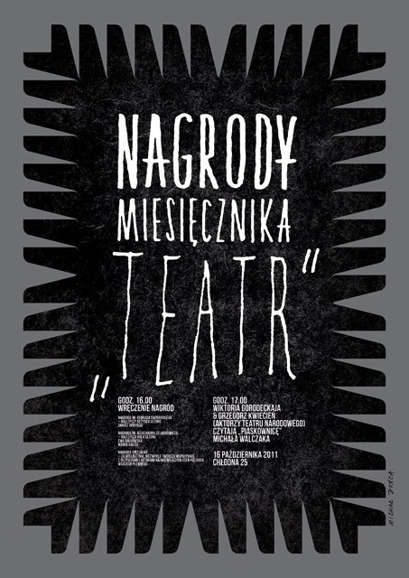 Плакат Михала Ионца: контрастный чёрно‑белый афишный дизайн с декоративным зубчатым краем и плотной контрастной типографикой, торжественный тон.