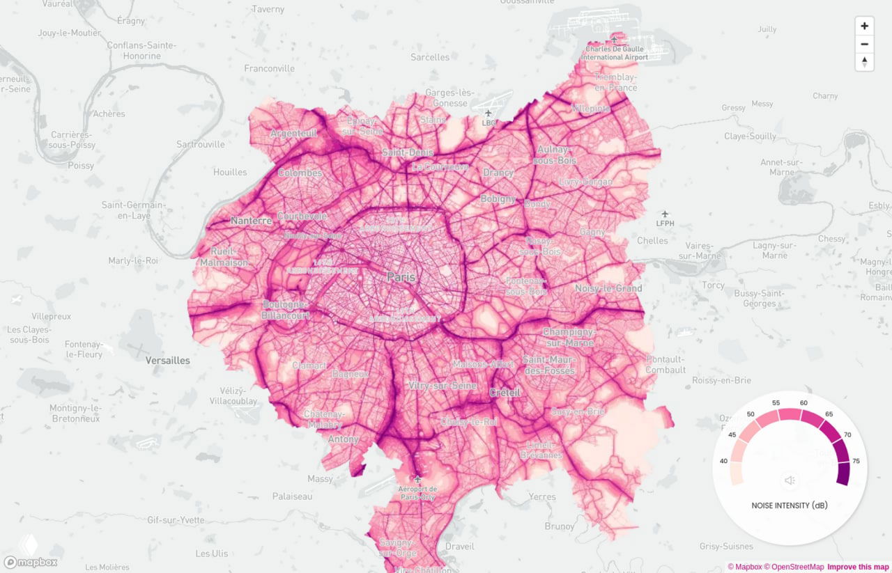 Интерактивные карты шума для Парижа, Нью-Йорка и Лондона