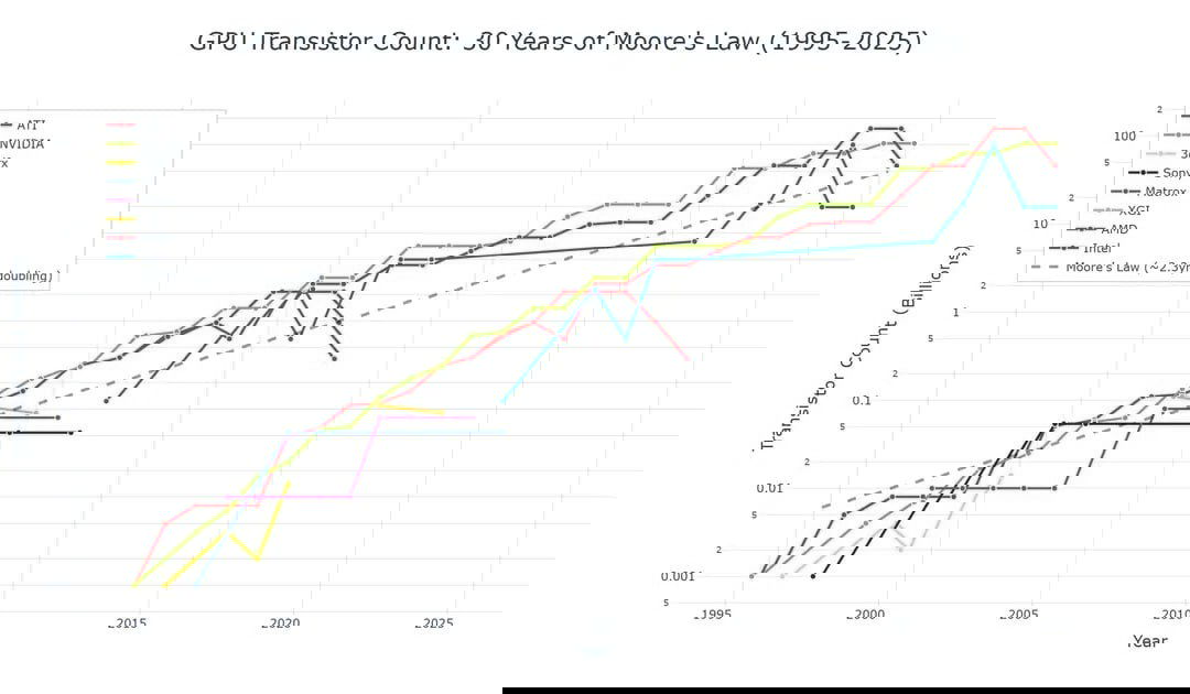 Транзисторы в GPU восьми производителей (1995–2025)
