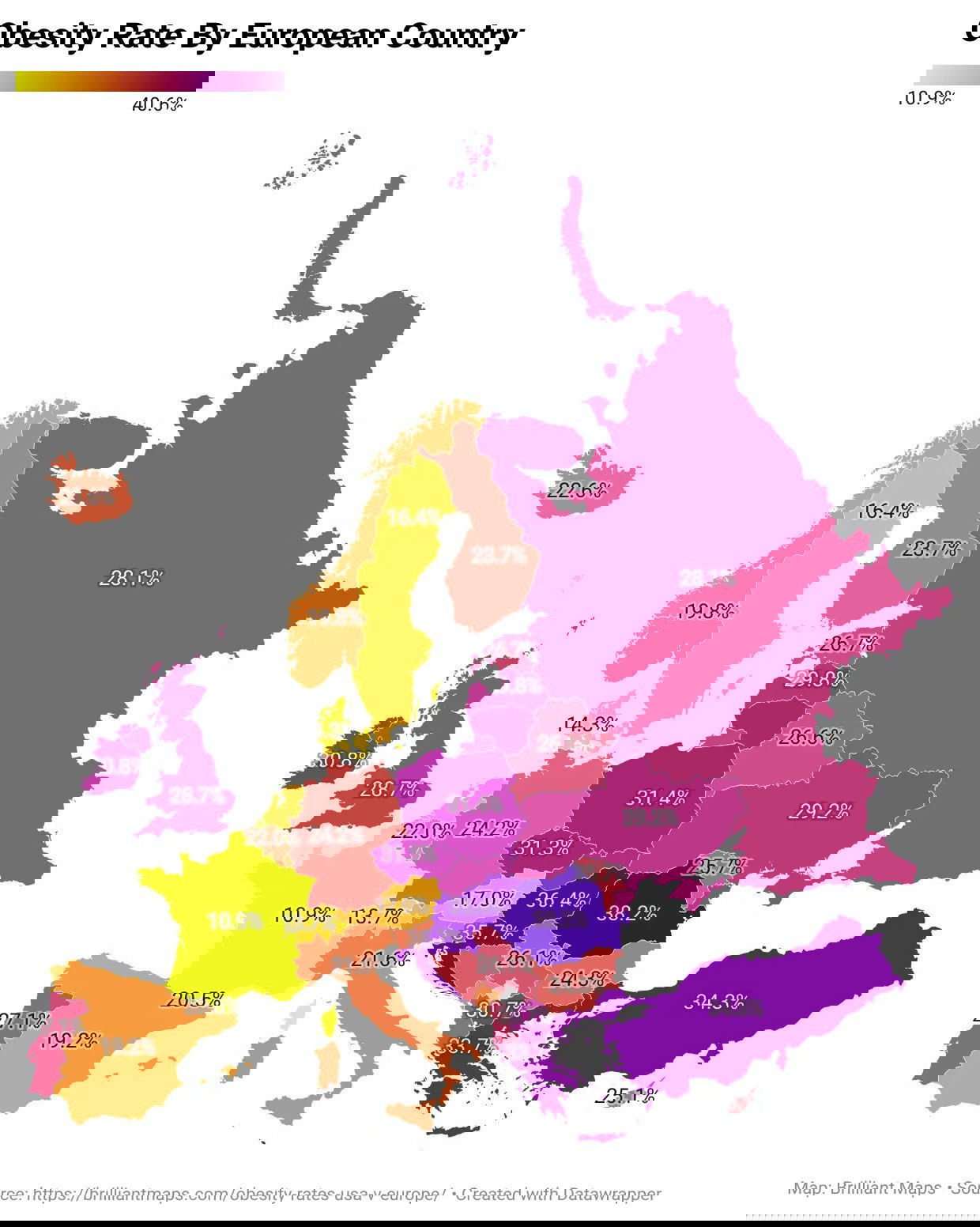 Ожирение в странах Европы и штатах США, 2024