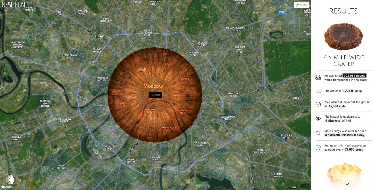 Интерактивная визуализация падения астероида