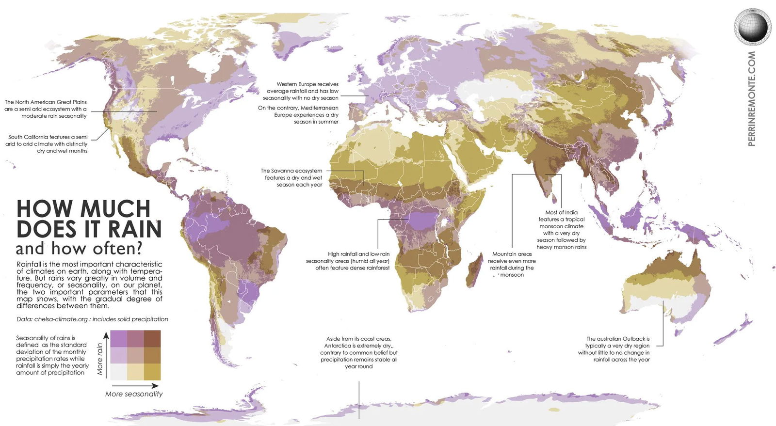 Мировая карта частотности и интенсивности дождей
