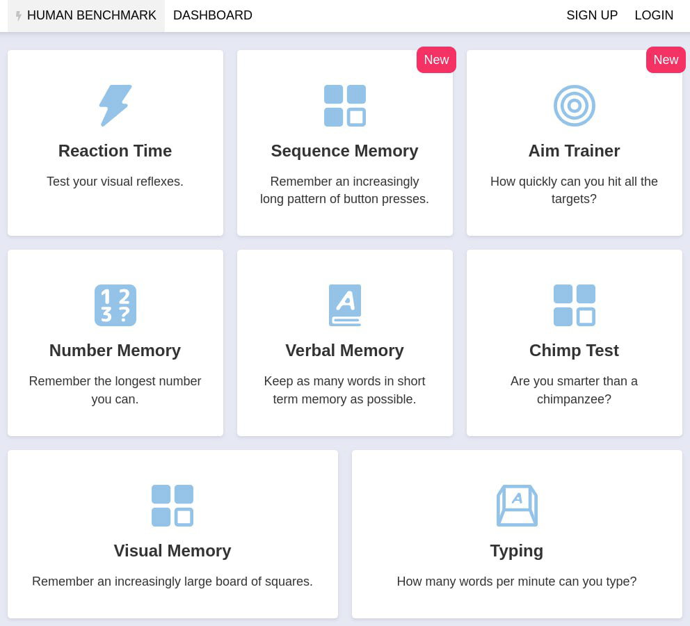 Human Benchmark — тесты реакции и памяти