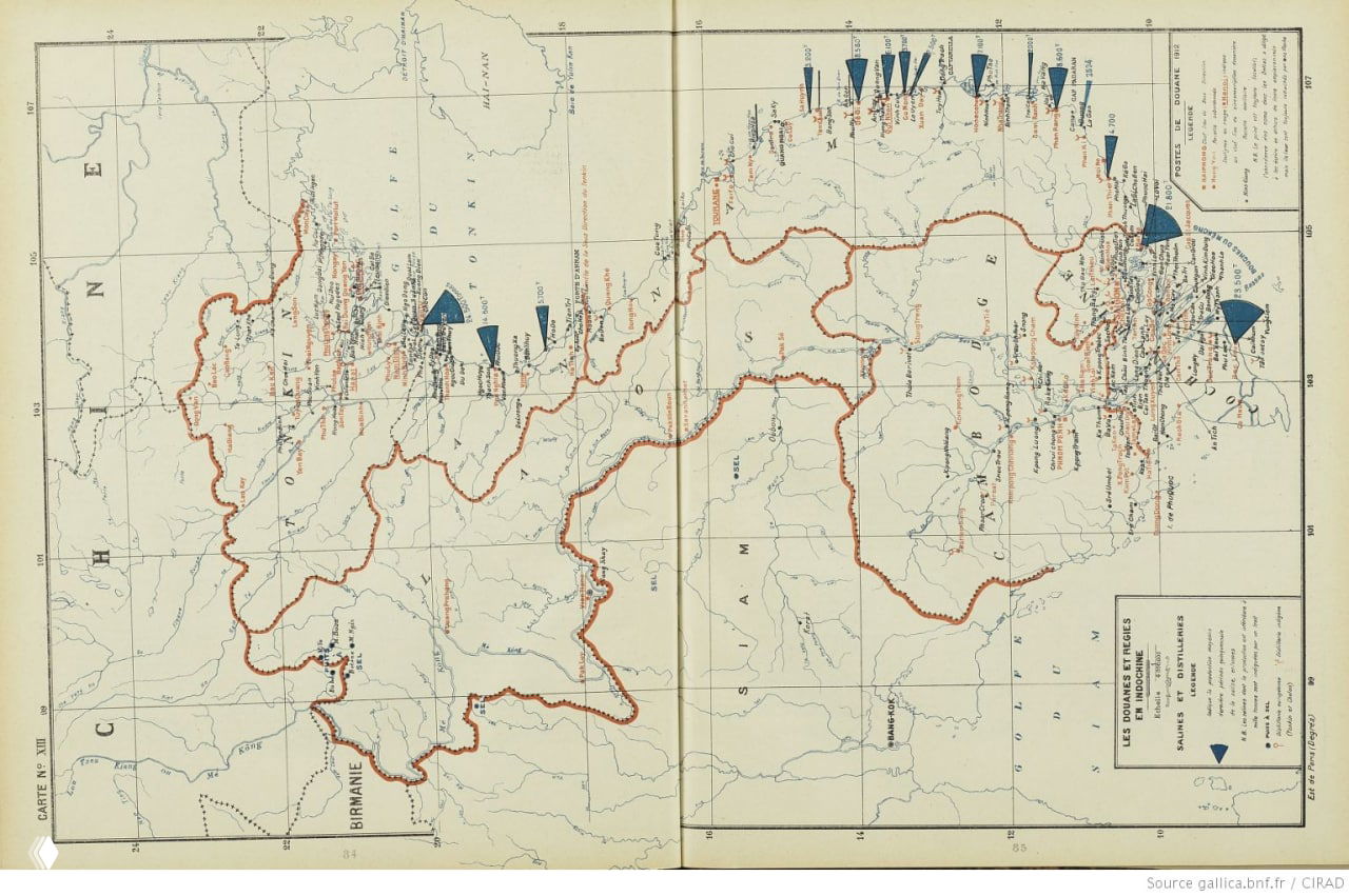 Двухстраничная карта с границами провинций и показателями по регионам — географическая карта Индокитая с графическими врезками.