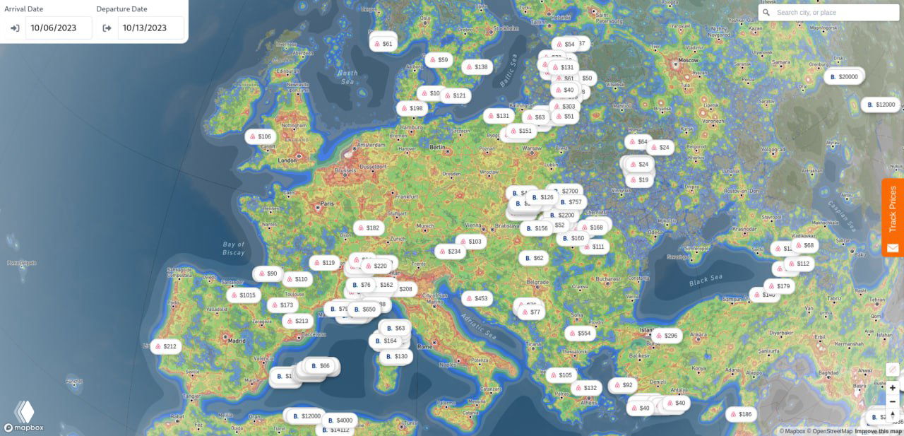 Мировая карта светового загрязнения