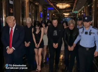 Группа людей в коридоре ночного заведения: несколько женщин и мужчин рядом с полицейским, сцена как иллюстрация темы эскорта.