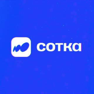 Крупный логотип образовательной платформы «Сотка» белой надписью и иконкой на градиентном синем фоне, рекламный визу.