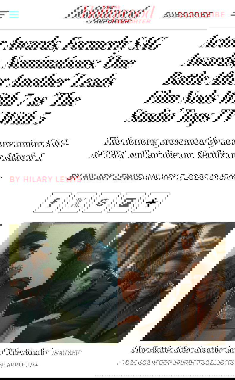 Скриншот страницы новостного издания с заголовком о премии Actor Awards, миниатюрами кадров из фильмов и интерфейсными элементами сайта.