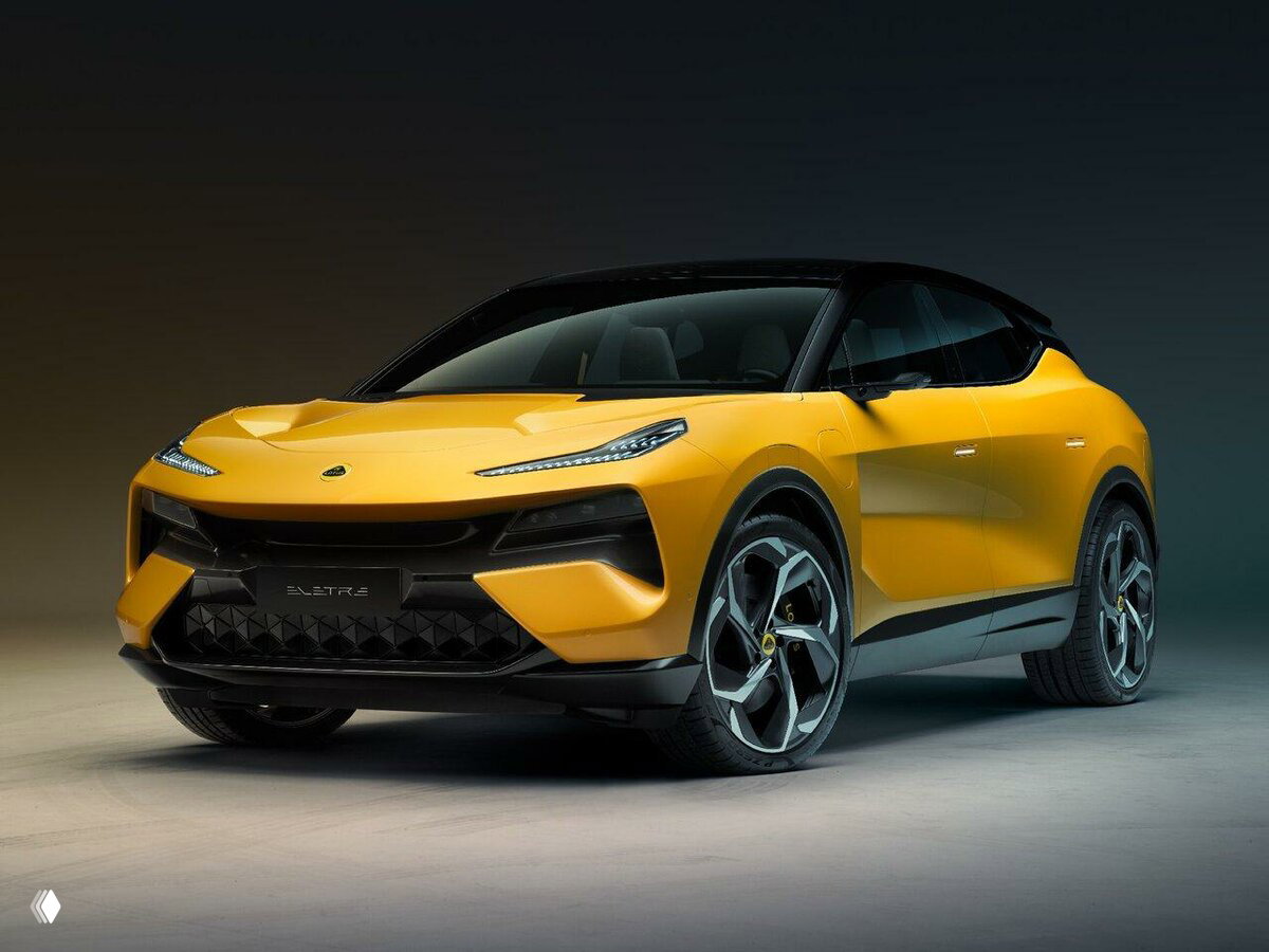 Жёлтый концепт-кроссовер на студийном фоне, крупный план передней части и выразительного дизайна фар.