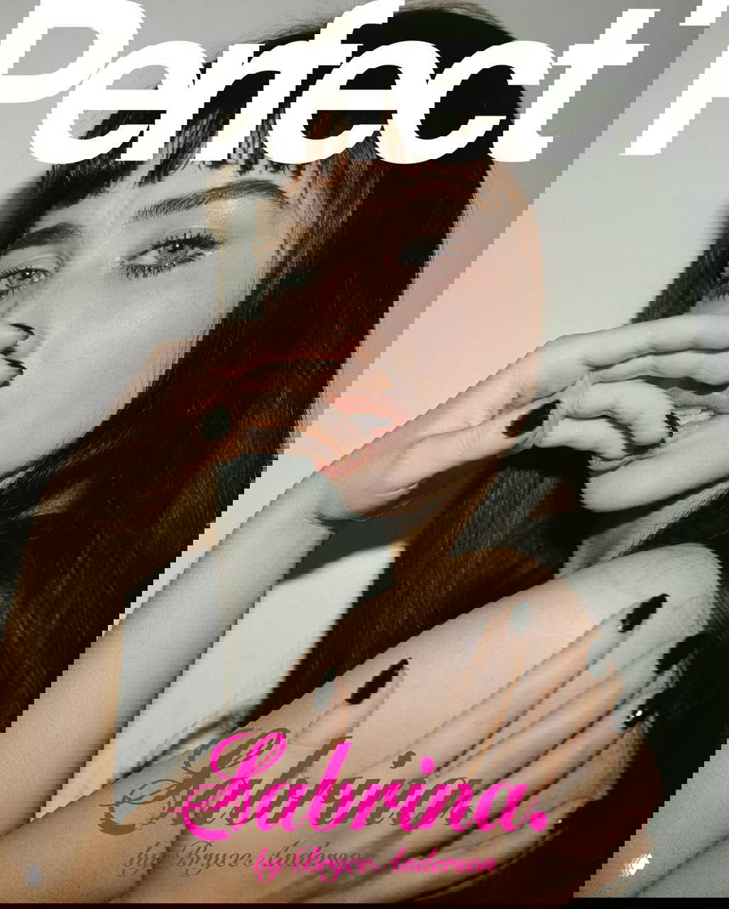 Портретный кадр Сабрины Карпентер для обложки Perfect: крупный план лица, выразительный макияж, детали образа и логотип журнала.