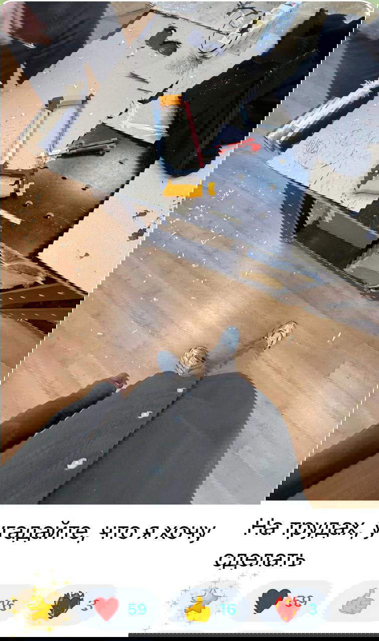 Снимок мастерской сверху: рабочая поверхность с лобзиком, стружкой и инструментами, видна пол и ноги человека у верстака