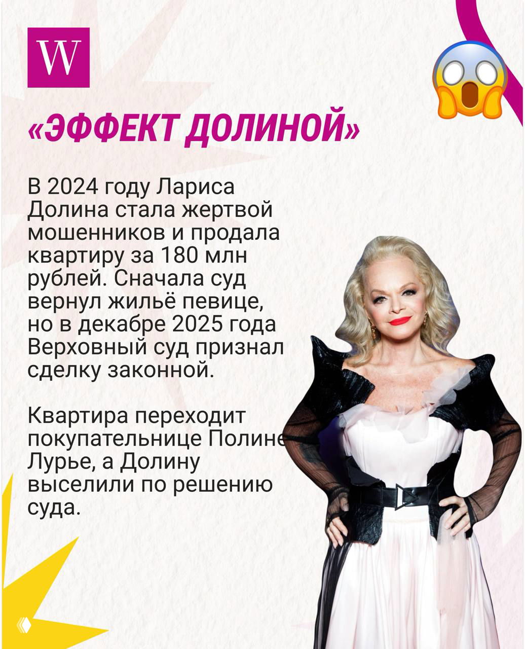 Фотография певицы в эффектном платье на светлом фоне; иллюстрация к материалу о судебном споре и спорной сделке с недвижимостью