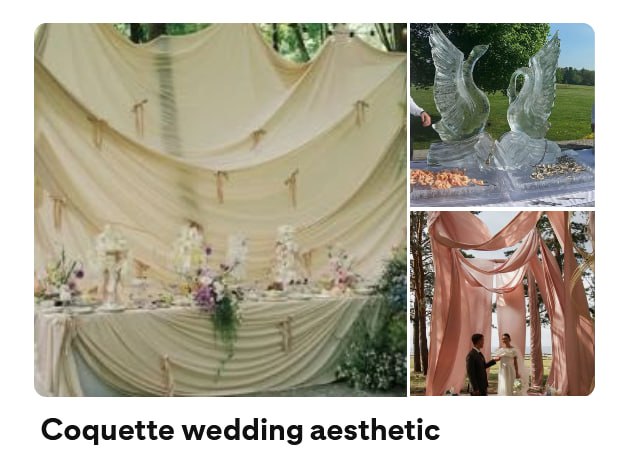 Коллаж эстетики Messy Coquette: драпировки, пастельные ткани, витражи и церемониальные декорации в духе романтичного максимализма и тактильного стайлинга.