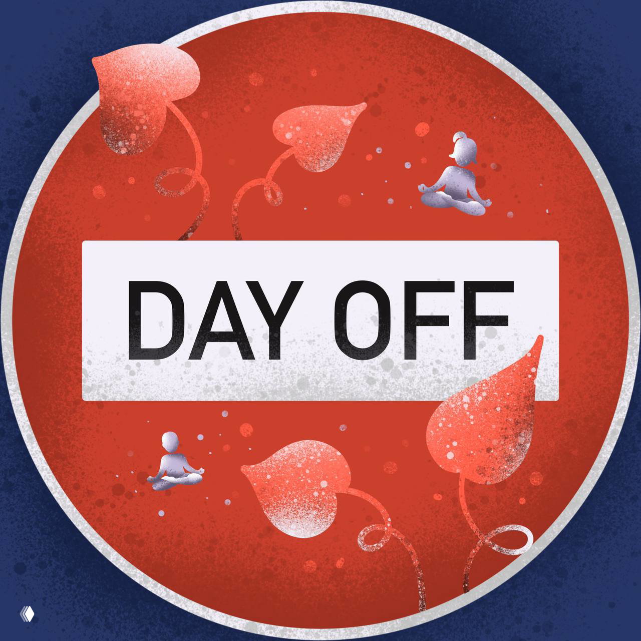 Круглая аватарка «DAY OFF»: красный знак с белой вставкой и декоративными мелкими элементами, передающая настроение выходного дня.