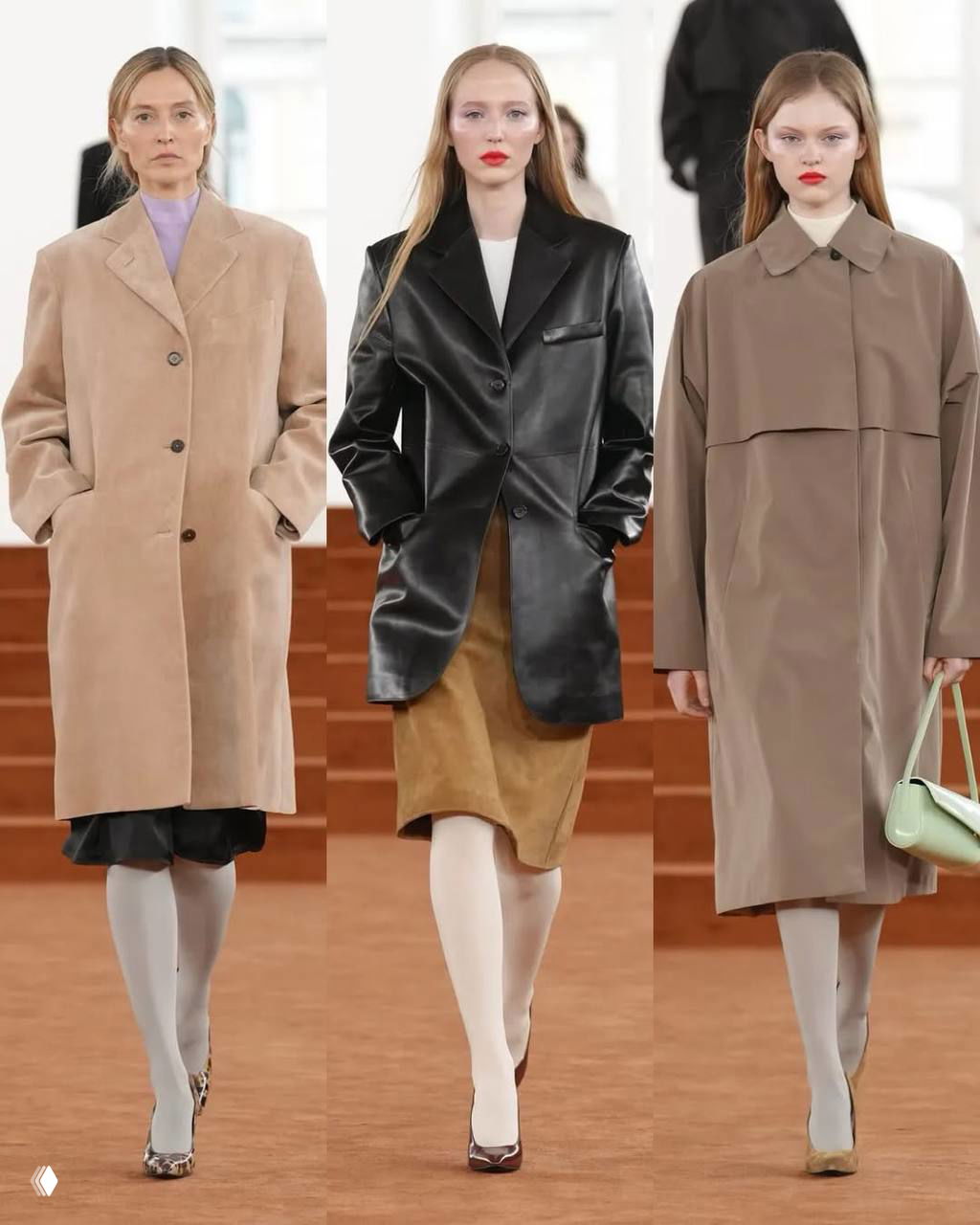 Нейтральная гамма коллекции Jil Sander: длинные пальто, лаконичные силуэты и минималистичный макияж моделей на показе.