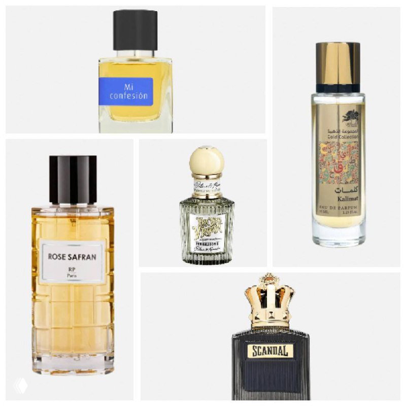 Коллаж с крупными планами флаконов: RP Paris, Mi Confesion, Scandal и Kalimat — иллюстрация подборки «чистой кожи».