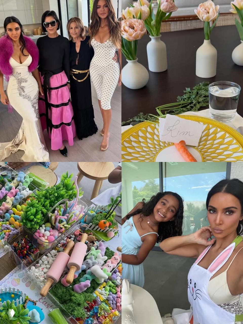 Коллаж из праздничных снимков: гости в нарядах, детские поделки, сервировка и момент общения — разные ракурсы пасхального мероприятия в соцсетях.