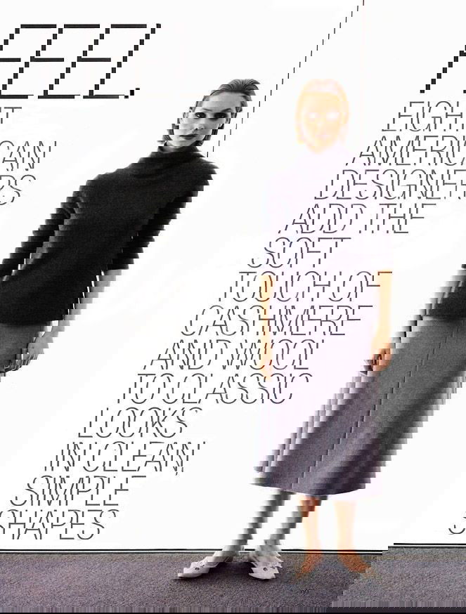 Фэшн-страница Marie Claire, 1998: Александра Егорова в высокой водолазке и юбке, подчёркивающая чистые линии и мягкие текстуры образа.